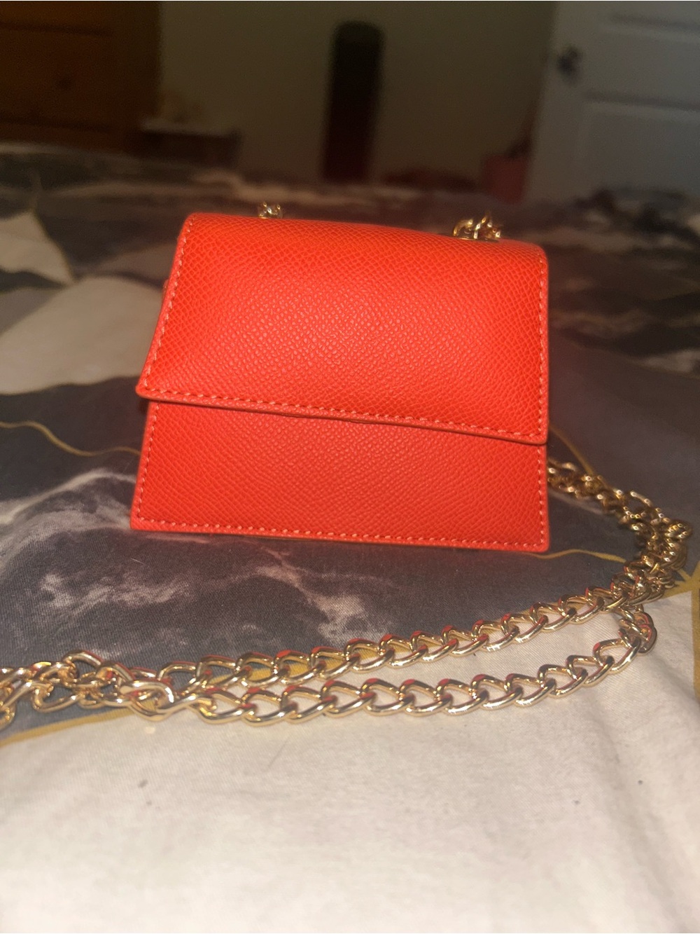 Women’s Small Orange Crossbody Bag with Gold Chain